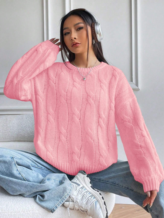 Cable Knit Drop Shoulder Sweater