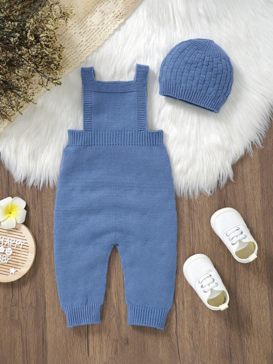 Baby Boy Solid Cable Knit Jumpsuit Without Hat And Tee