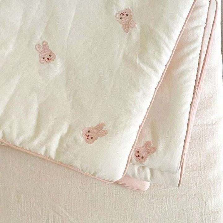 1pc Cute Rabbit Design Thick Warm Integrated Baby Quilt, Suitable For Kindergarten And Home Use In Spring, Autumn And Winter