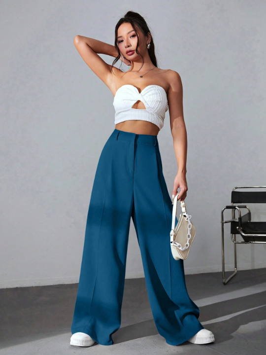 EZwear Solid Wide Leg Pants