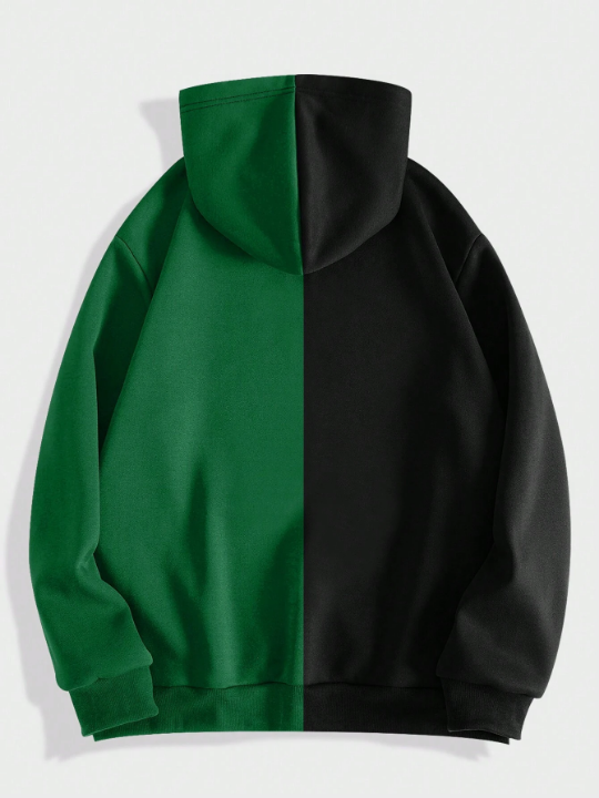 ROMWE Street Life Men Two Tone Cartoon Graphic Zip Up Thermal Lined Hoodie