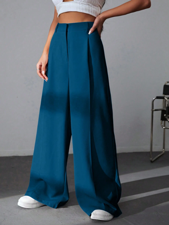 EZwear Solid Wide Leg Pants