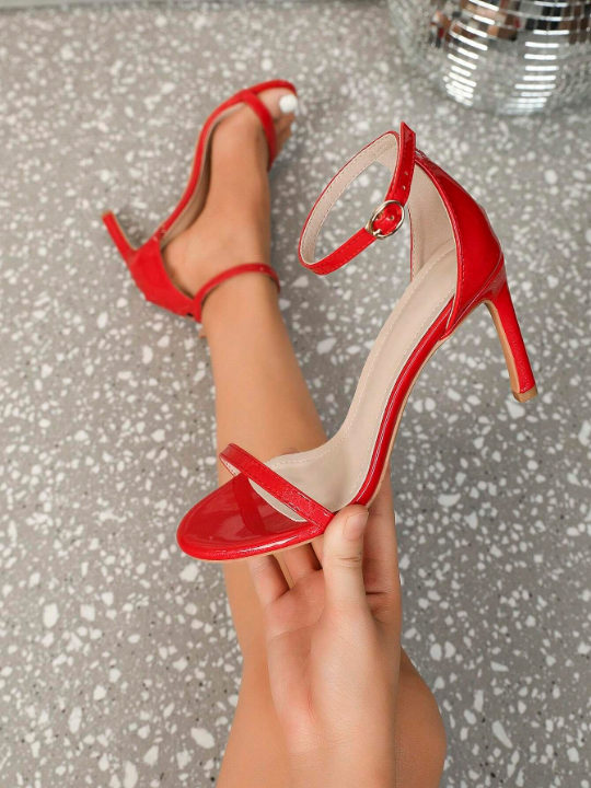 Women's Sexy High-heeled Sandals With Ankle Strap And Stiletto Heels, Red