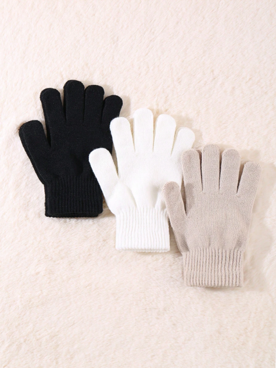 3 Pairs Winter Magic Gloves Black Knit Gloves Warm Stretchy Gloves for Cosplay Costume Cold Weather