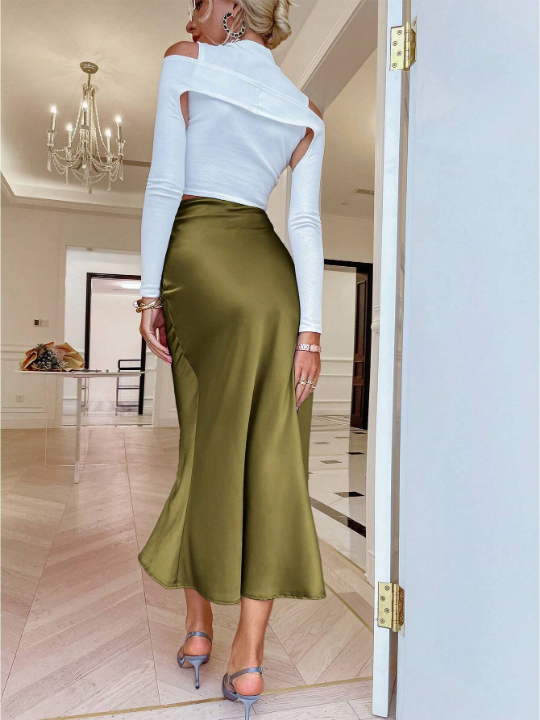 Sollinarry Solid High Waist Mermaid Hem Skirt