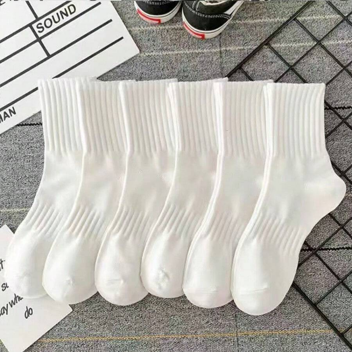 6pairs Women's White High Elastic Waist Short Socks And Mid-calf Socks, Suitable For Daily Wear
