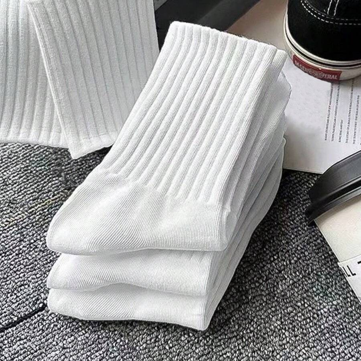 6pairs Women's White High Elastic Waist Short Socks And Mid-calf Socks, Suitable For Daily Wear