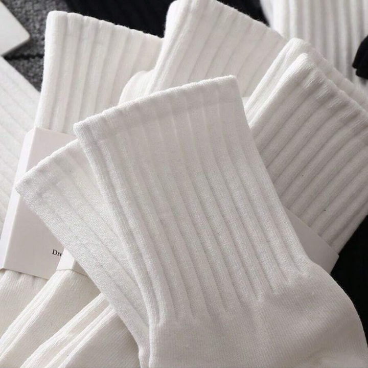 6pairs Women's White High Elastic Waist Short Socks And Mid-calf Socks, Suitable For Daily Wear