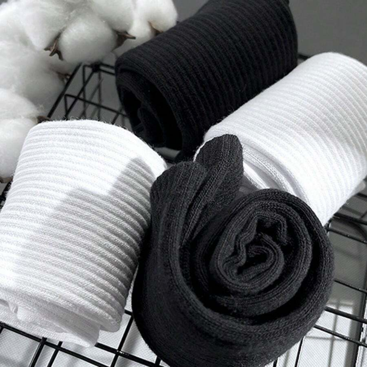 6 Pairs Women's Mid-calf Socks With Black & White Stripes And High Elasticity, Suitable For Daily Wear