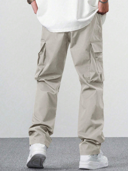 Manfinity Hypemode Loose Fit Men's Drawstring Waist Cargo Pants With Flap Pockets On The Sides
