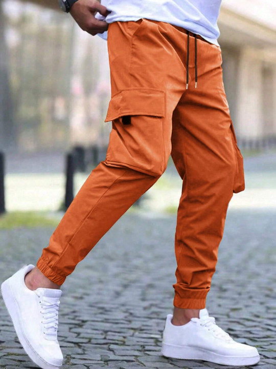 Manfinity Homme Loose Fitting Men's Cargo Pants With Flap Pockets And Drawstring Waist