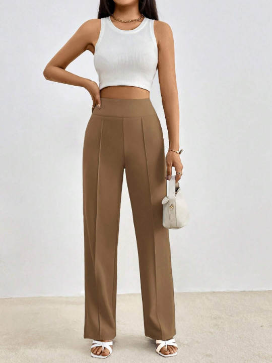 Priv Solid High Waist Straight Leg Pants