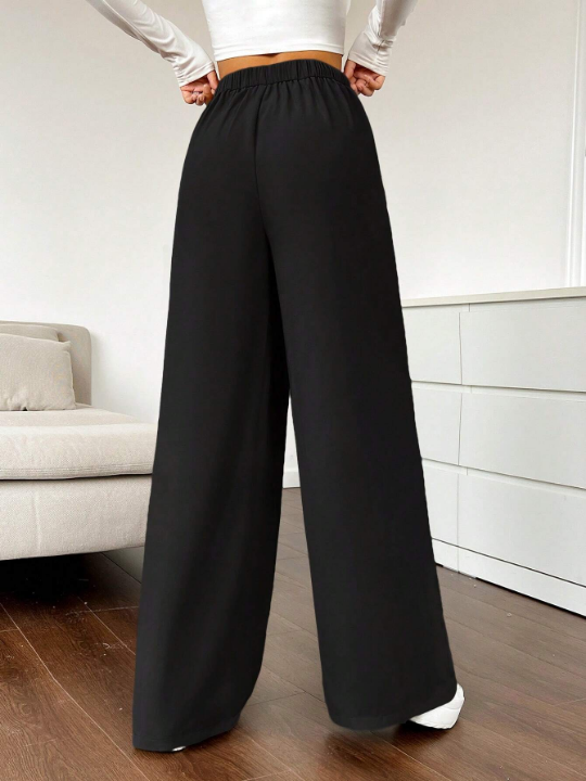 EZwear Spring Dress PantsSolid High Waist Wide Leg Pants