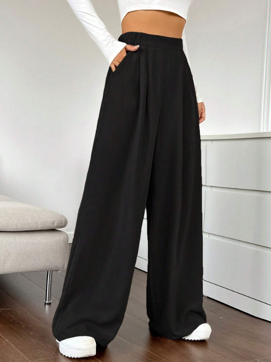 EZwear Spring Dress PantsSolid High Waist Wide Leg Pants