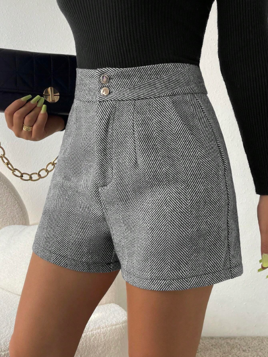 Priv Herringbone Print Shorts