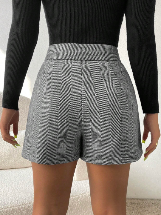 Priv Herringbone Print Shorts