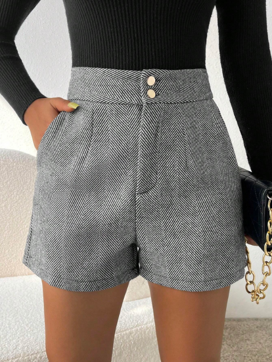 Priv Herringbone Print Shorts