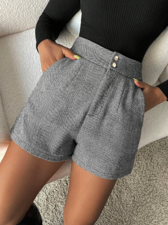 Priv Herringbone Print Shorts