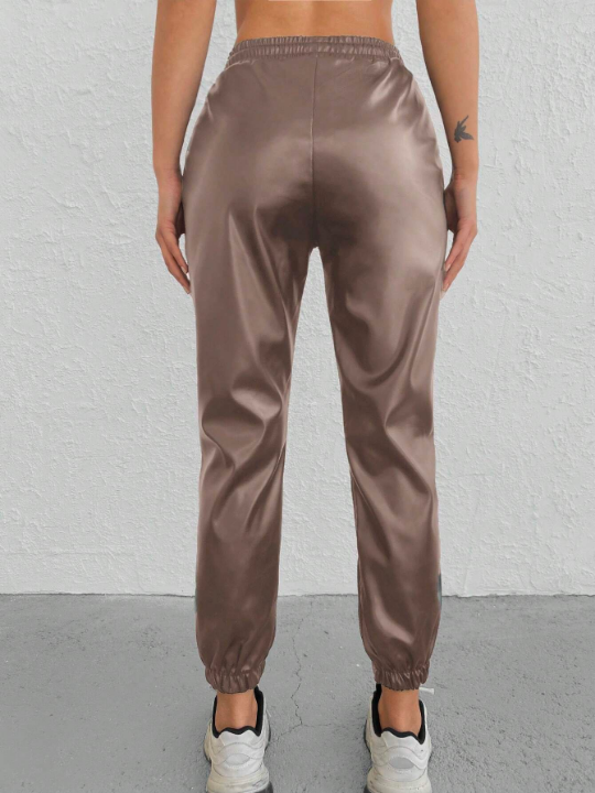 Solid Drawstring Waist Slant Pocket Pants