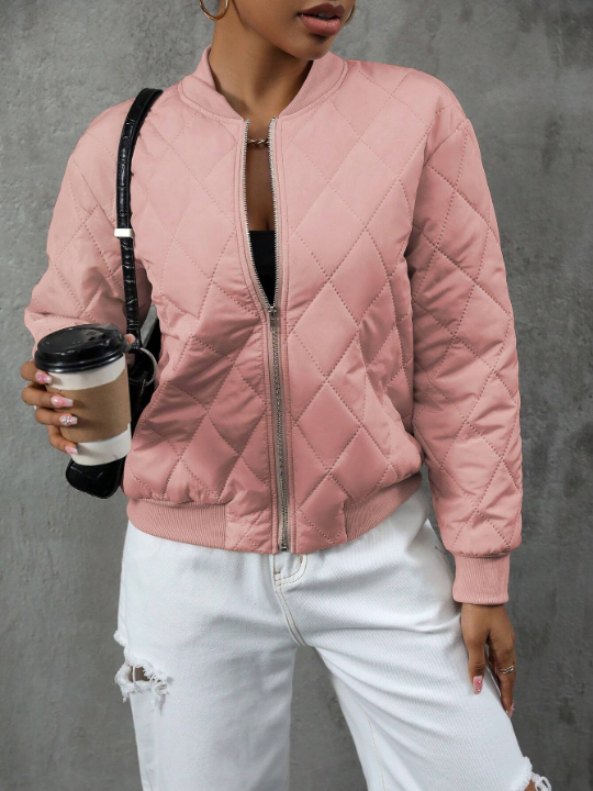 Essnce Zip Up Quilted Bomber Coat