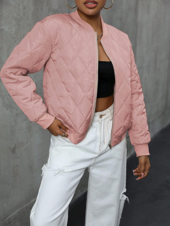 Essnce Zip Up Quilted Bomber Coat