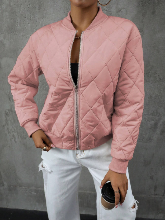 Essnce Zip Up Quilted Bomber Coat