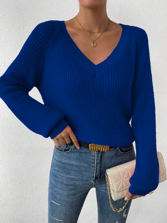 Essnce Solid Raglan Sleeve Ribbed Knit Sweater