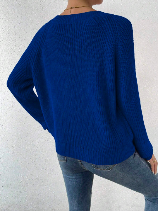 Essnce Solid Raglan Sleeve Ribbed Knit Sweater