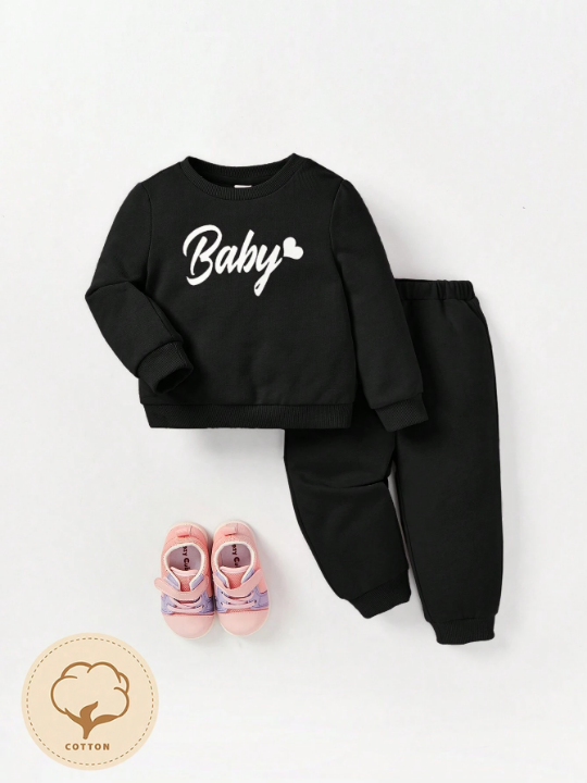 Cozy Cub Baby Girl Letter Graphic Sweatshirt & Sweatpants