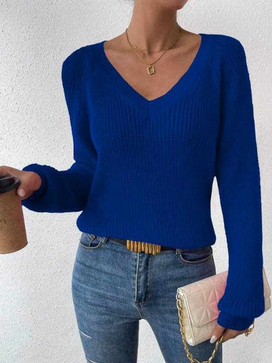 Essnce Solid Raglan Sleeve Ribbed Knit Sweater