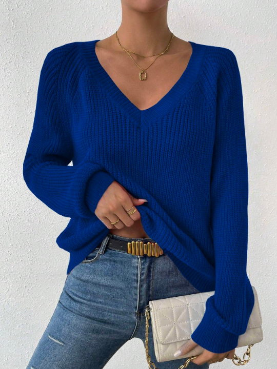 Essnce Solid Raglan Sleeve Ribbed Knit Sweater