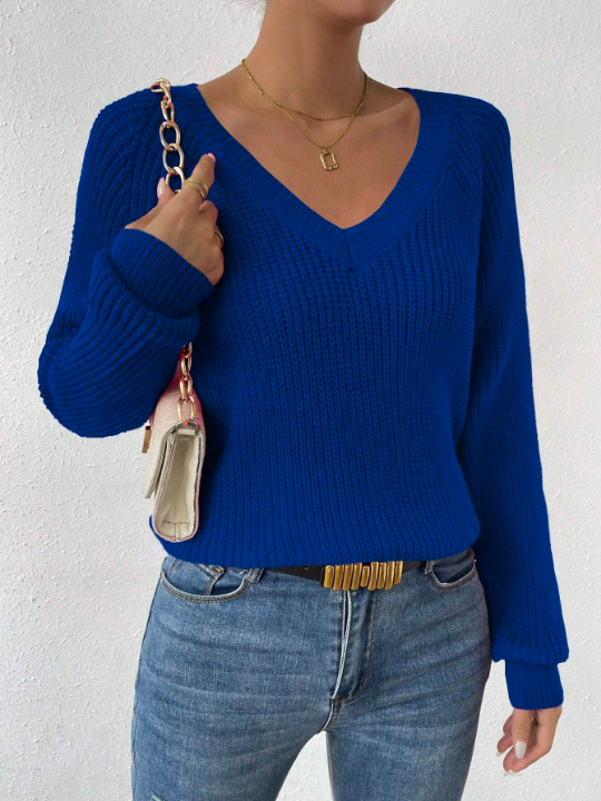 Essnce Solid Raglan Sleeve Ribbed Knit Sweater