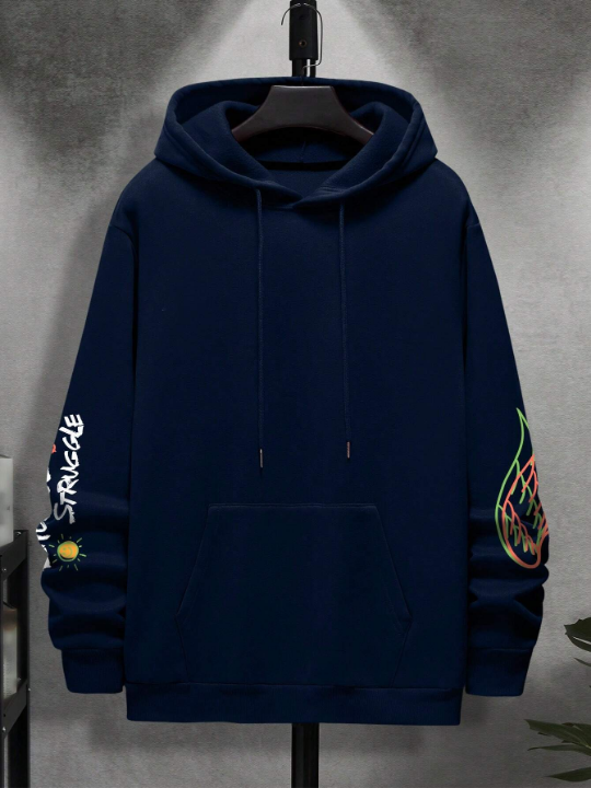 Men Bear & Letter Graphic Drop Shoulder Hoodie