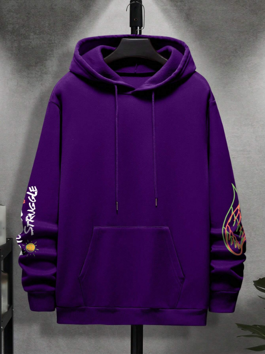 Men Bear & Letter Graphic Drawstring Hoodie