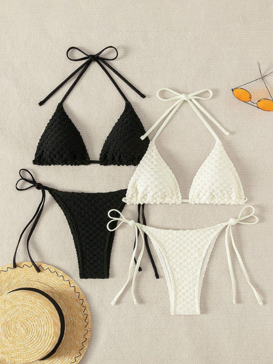 Swim Basics 2sets Halter Triangle Tie Side Bikini Swimsuit