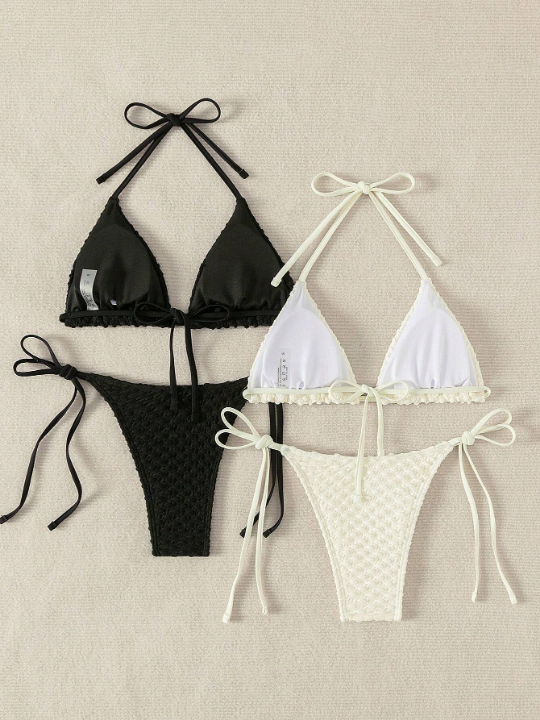 Swim Basics 2sets Halter Triangle Tie Side Bikini Swimsuit