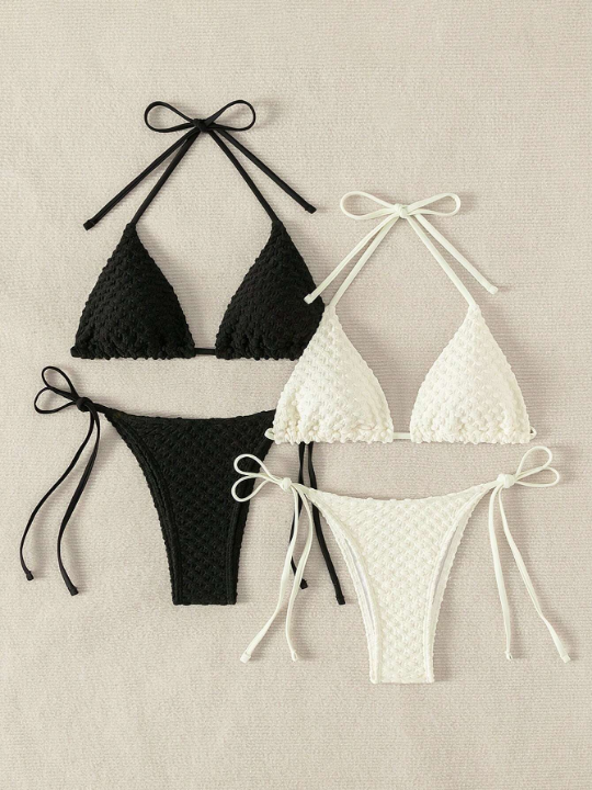 Swim Basics 2sets Halter Triangle Tie Side Bikini Swimsuit