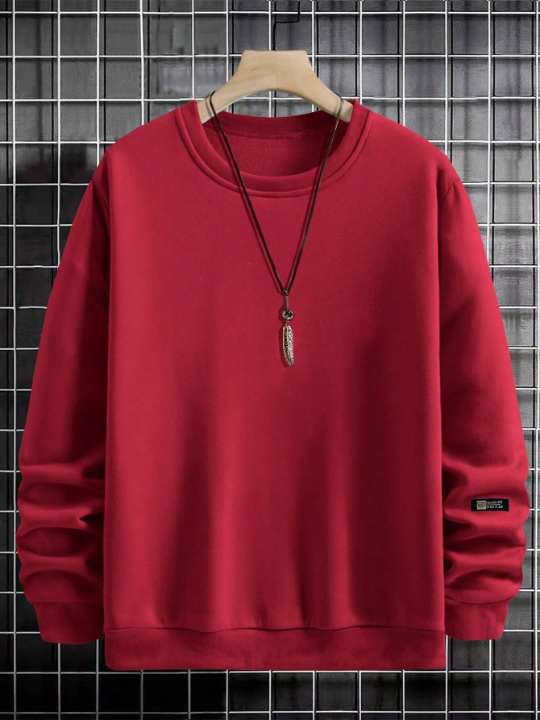 Cottnline Men Solid Drop Shoulder Thermal Lined Sweatshirt