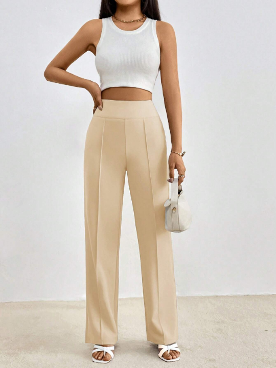 Priv Solid High Waist Straight Leg Pants