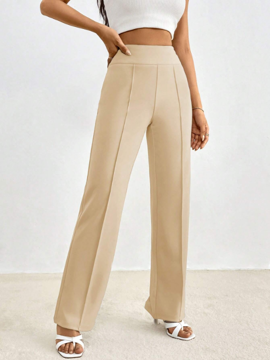 Priv Solid High Waist Straight Leg Pants