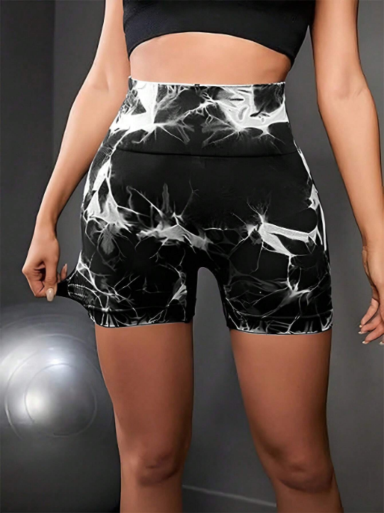 3pcs Tie Dye Wideband Waist Sports Shorts