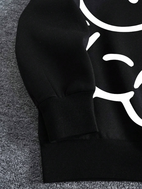 Men Bear Print Drawstring Thermal Lined Hoodie