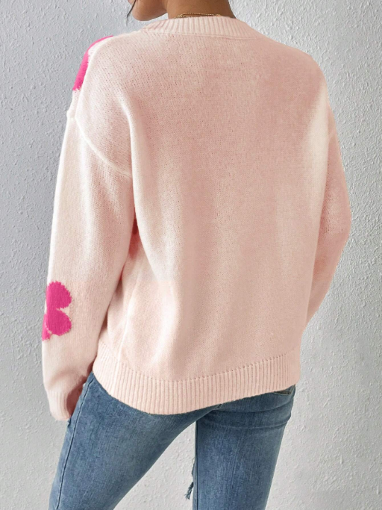 Floral Pattern Drop Shoulder Sweater