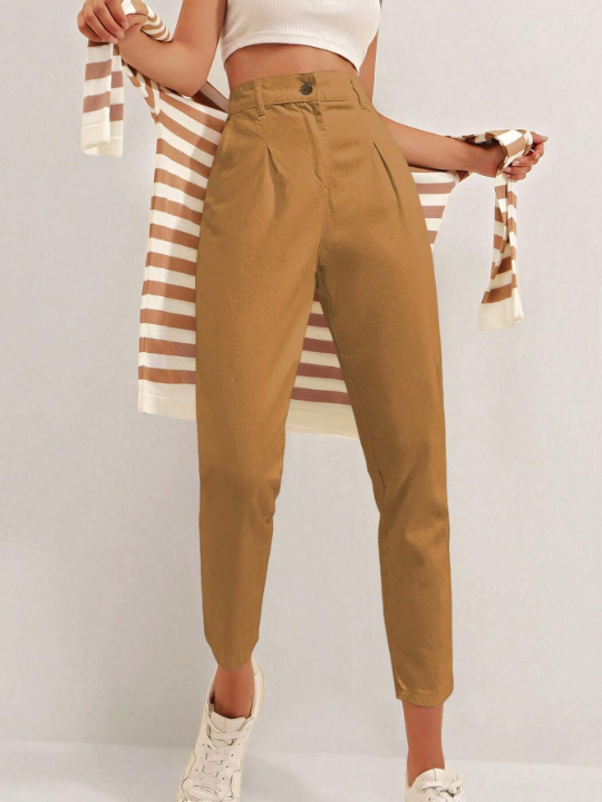 Frenchy Fold Pleated Carrot Pants