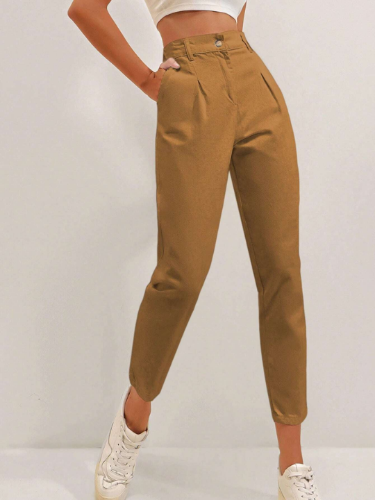 Frenchy Fold Pleated Carrot Pants