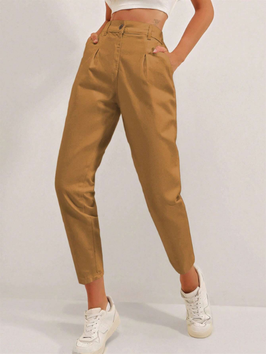 Frenchy Fold Pleated Carrot Pants