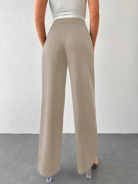 Plicated Detail Wide Leg Pants