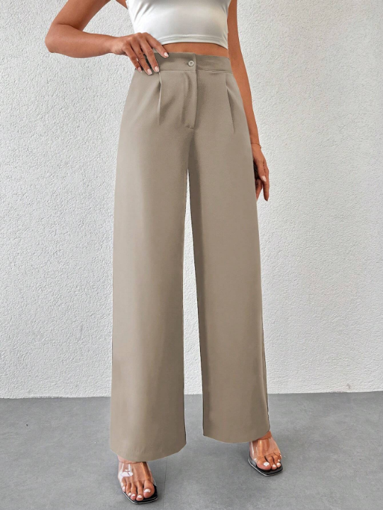 Plicated Detail Wide Leg Pants