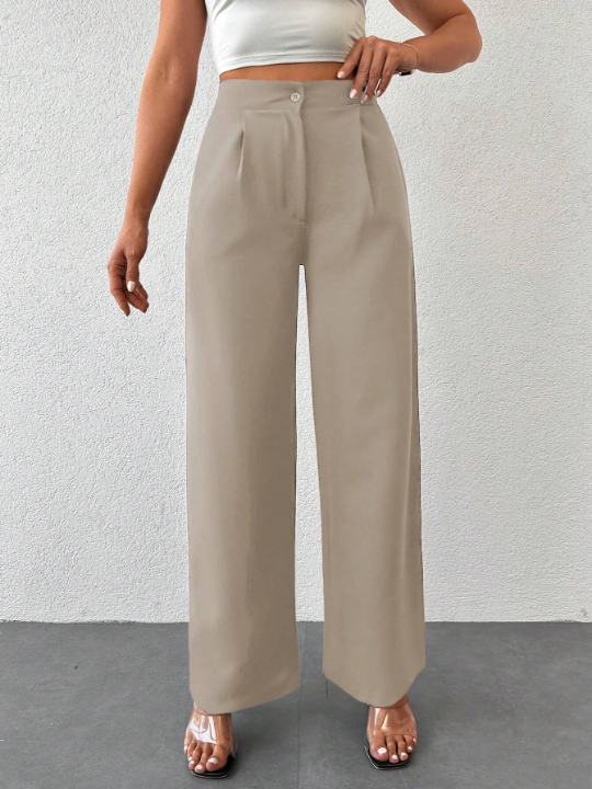 Plicated Detail Wide Leg Pants