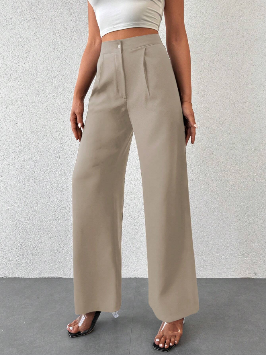 Plicated Detail Wide Leg Pants